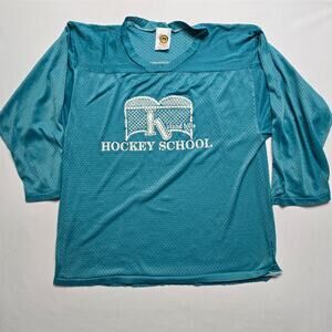 Vintage Hockey School Jersey Soft 100% Nylon Blue Large Long Sleeve Top VTG